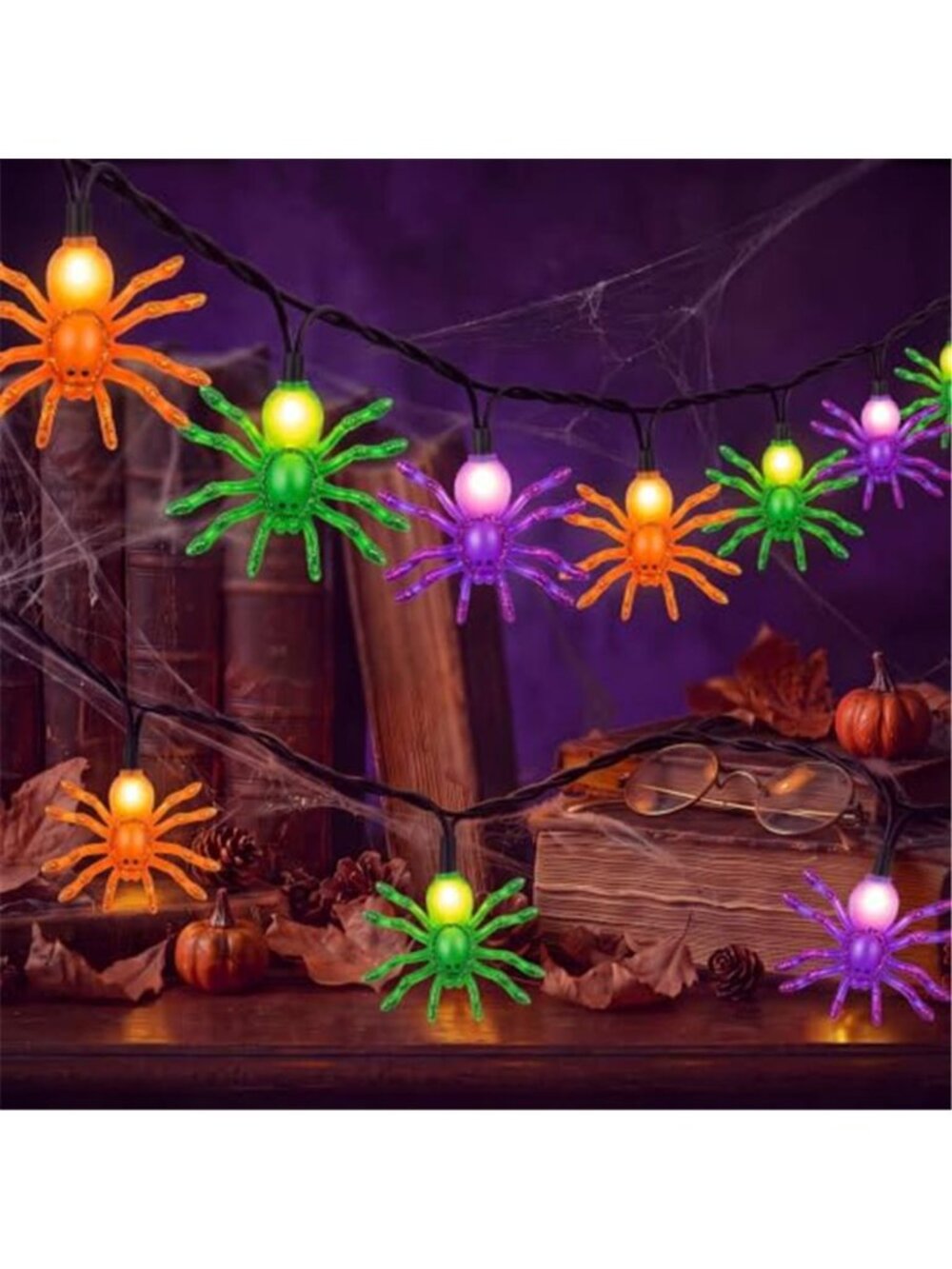 Halloween Spider String Lights Outdoor 8.5FT 10 LED Spider Lights Plug in